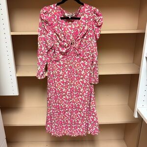 Diane Von Furstenberg Vibrant Pink, Lime & White Merlot Knee Length Mesh Dress